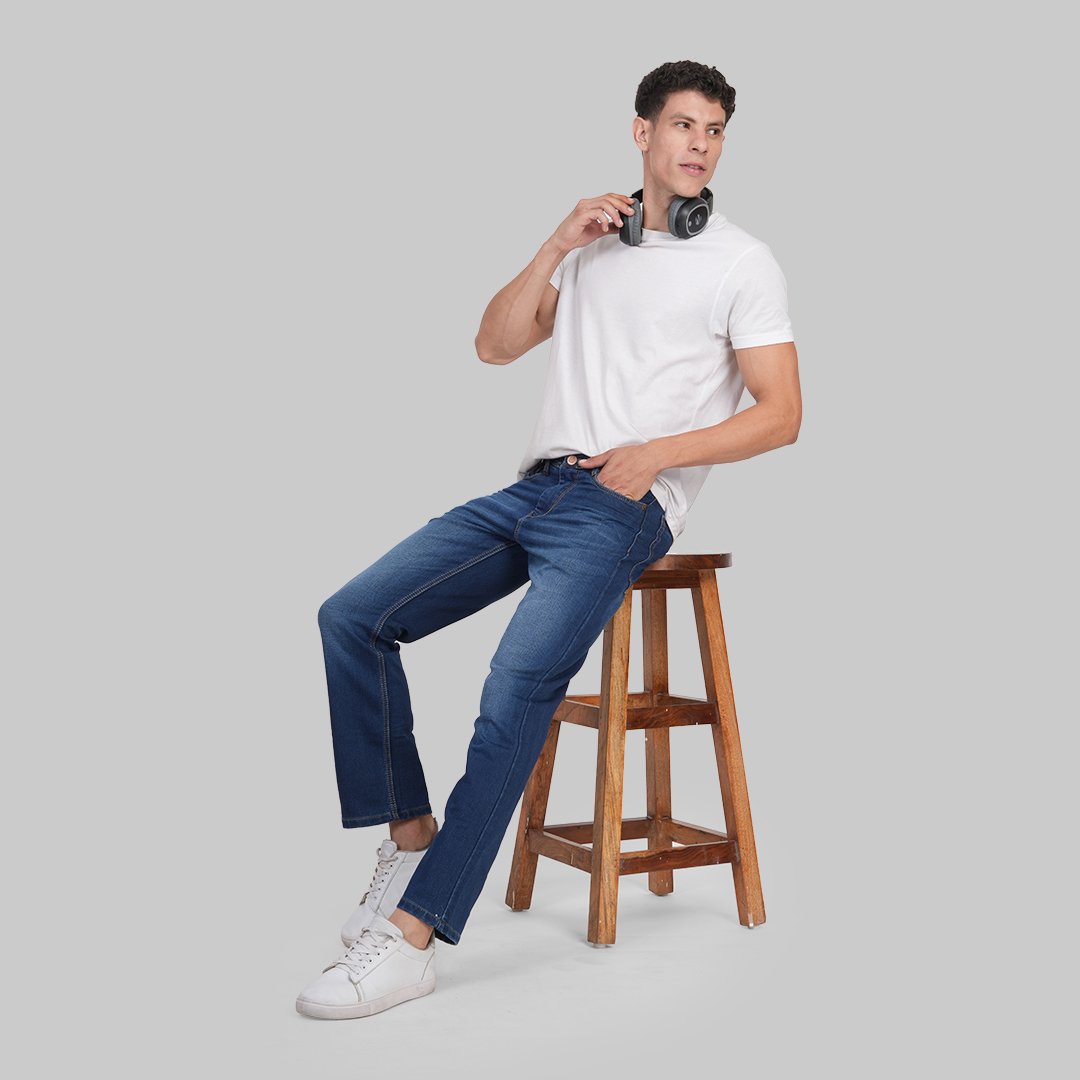 MM-21 Men Loose Fit Mid Rise Navy Blue Jeans-UN002