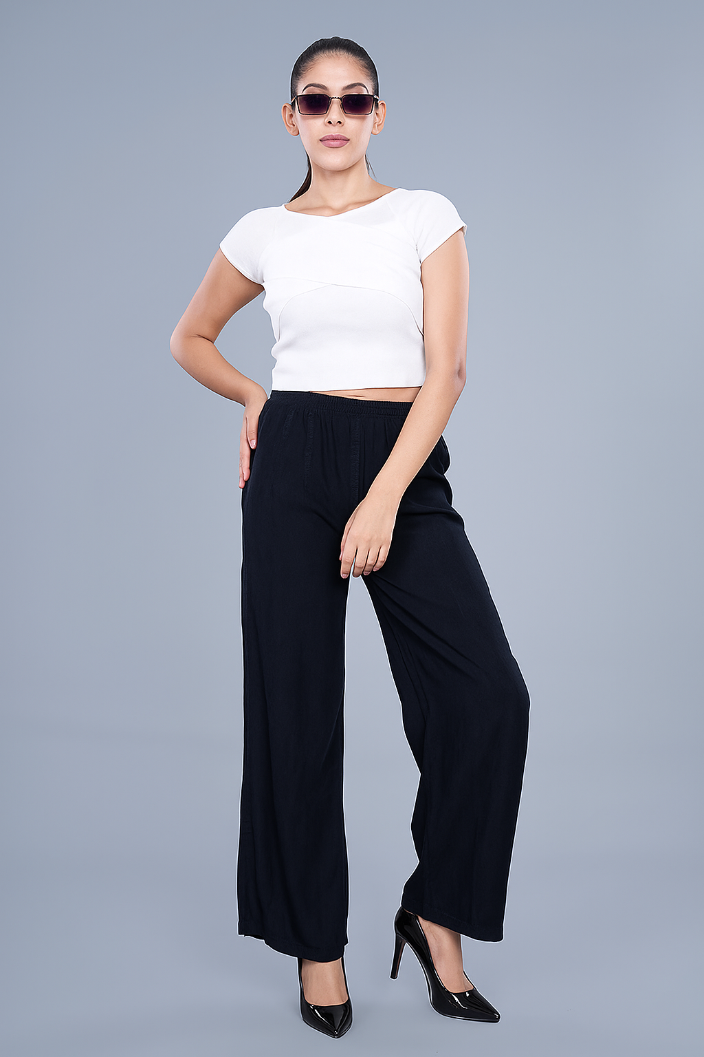 MM-21 Black Loose fit Cotton Denim Women Palazzo-GA099