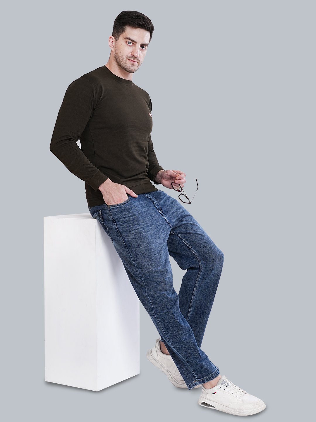 MM-21 Men’s Loose Fit Wide-Leg Mid-Rise Jeans – Denim Blue-UN003