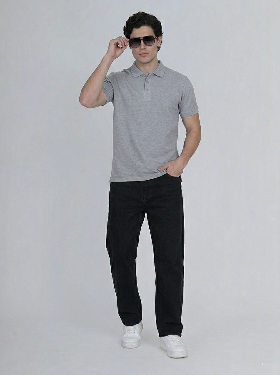 MM-21 Men’s Loose Fit Wide-Leg Mid-Rise Jeans – Black-UN004