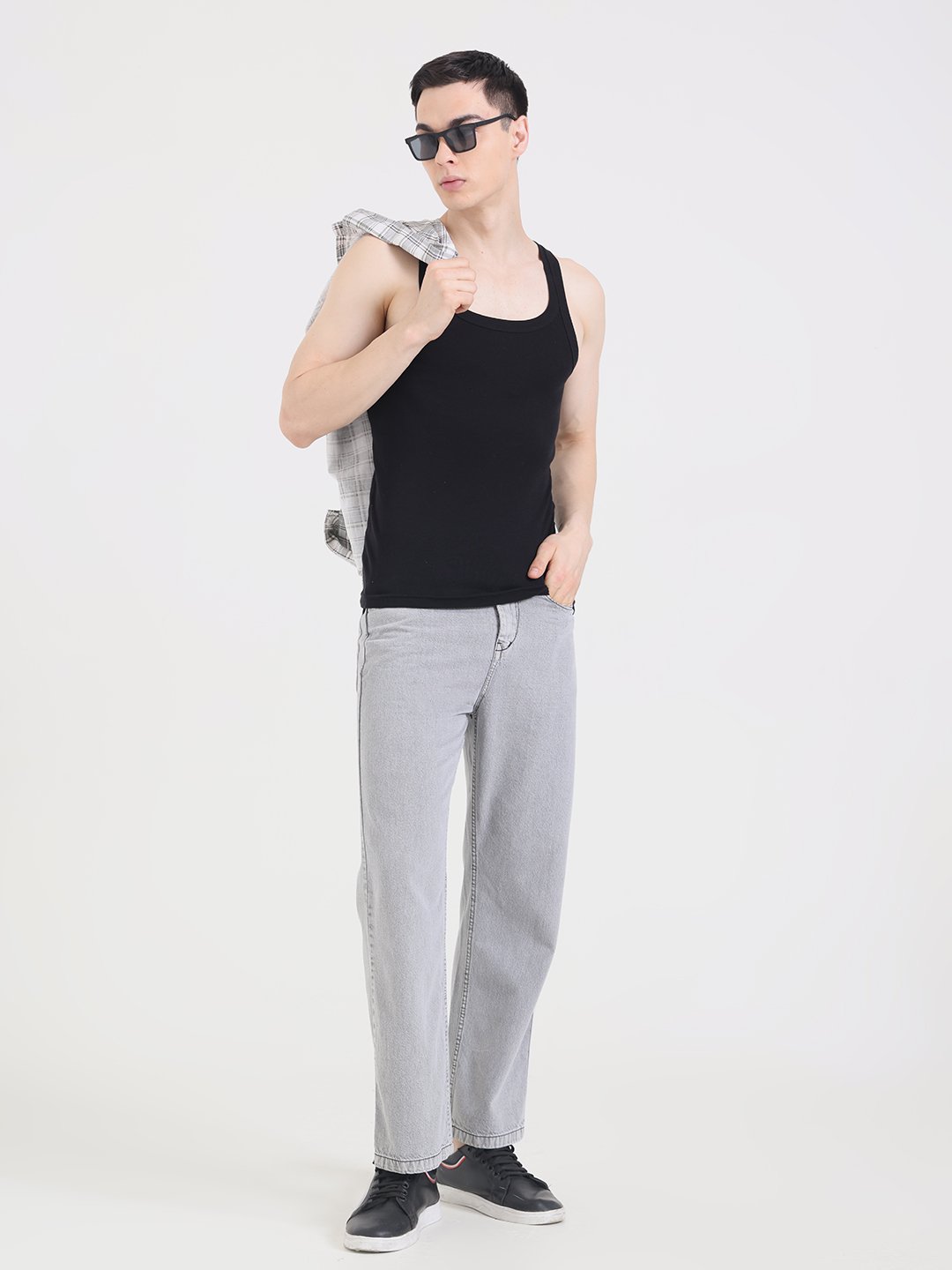 MM-21 Men’s Loose Fit Wide-Leg Mid-Rise Jeans – Grey-UN005